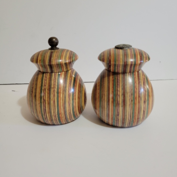 Mr. Dudley Striped Rainbow Design Wooden Salt And Pepper Shaker Set - MCM Design - Picture 3 of 7